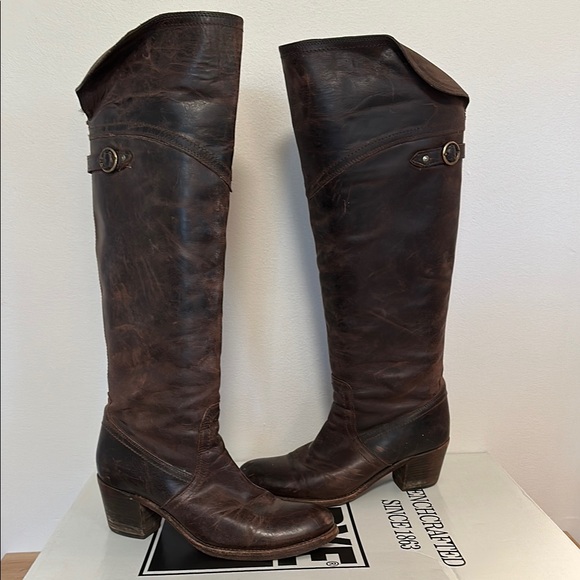 Frye Shoes - Frye Jane Tall Cuff Dark Brown Leather Knee-High Boots Western